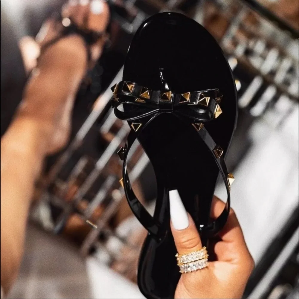 Black Jelly Open Toe Slip On Sandal - Picture 1 of 5